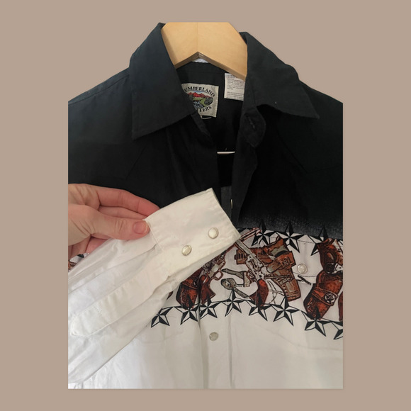 Boys Vintage Pistol & Holster Cumberland Pearl Snap Shirt Medium Cowboy Western - Picture 2 of 4